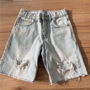 Zara Light Blue Distressed Denim Shorts